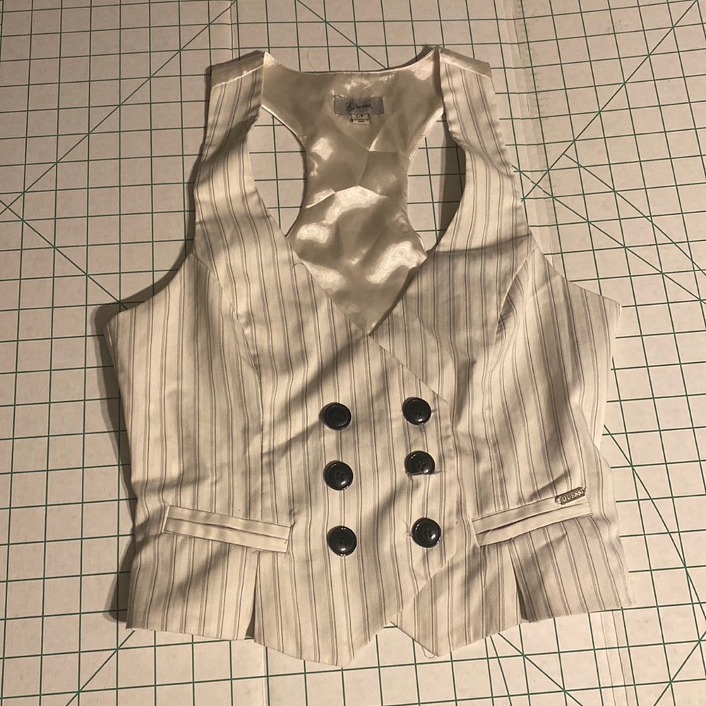 White Stripped Guess Vest Button Up - image 1